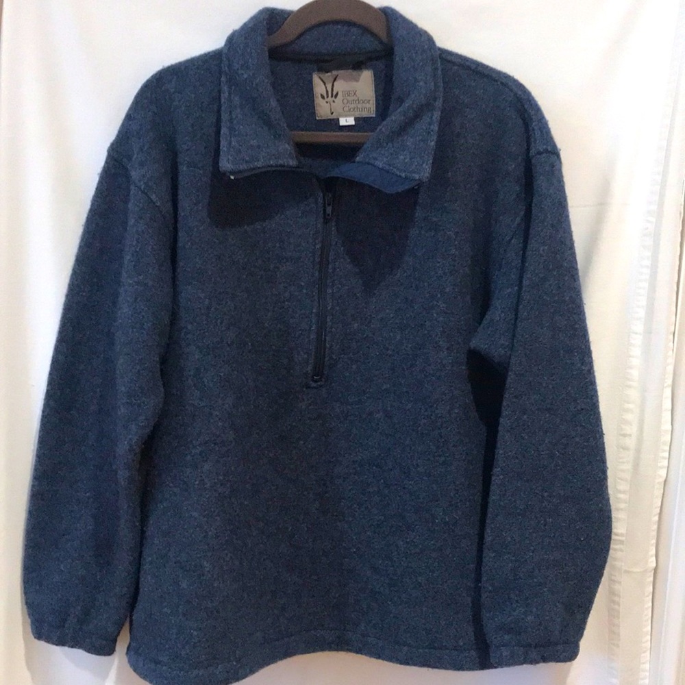 IBEX Outdoor Clothing Wool Pullover with zipper front and collar.